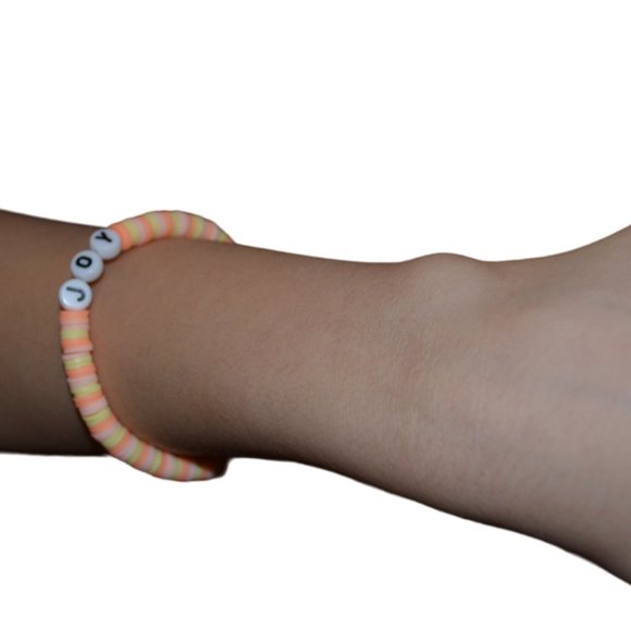 Handmade Set/3 Clay Rubber Beads Elastic Kids Bracelet Blue Pink 3" length/half - Picture 15 of 15